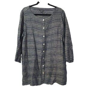 EILEEN FISHER Womens Plus Size 1X Striped 100% Organic Linen Button Down Tunic